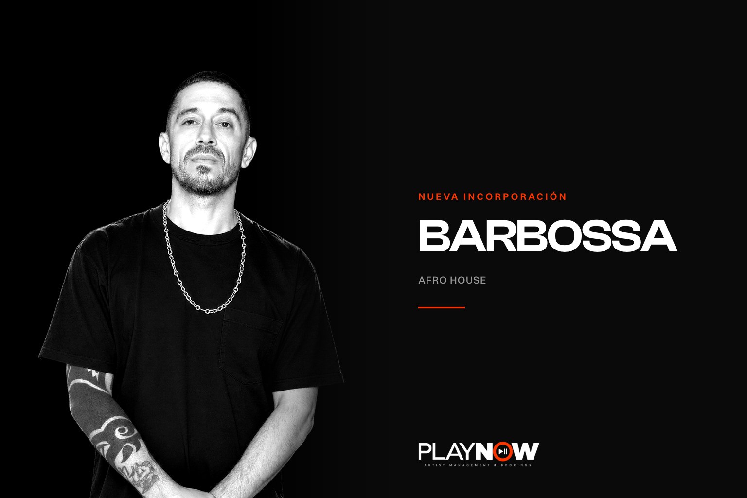 Barbossa, DJ y productor uruguayo de afro house, retrato en blanco y negro para PLAYNOW