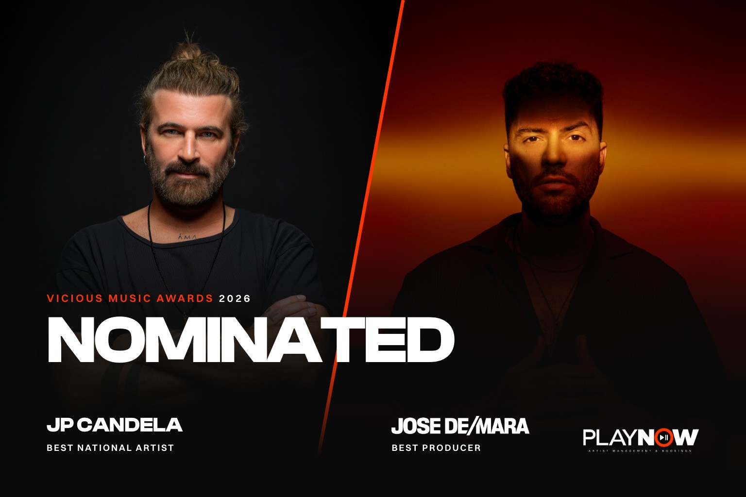 JP Candela and Jose De Mara, nominated at the Vicious Music Awards 2026 · PLAYNOW