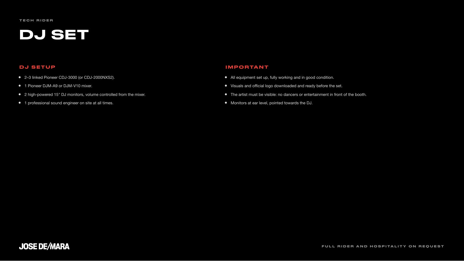 Jose De Mara · Press kit · 8/9
