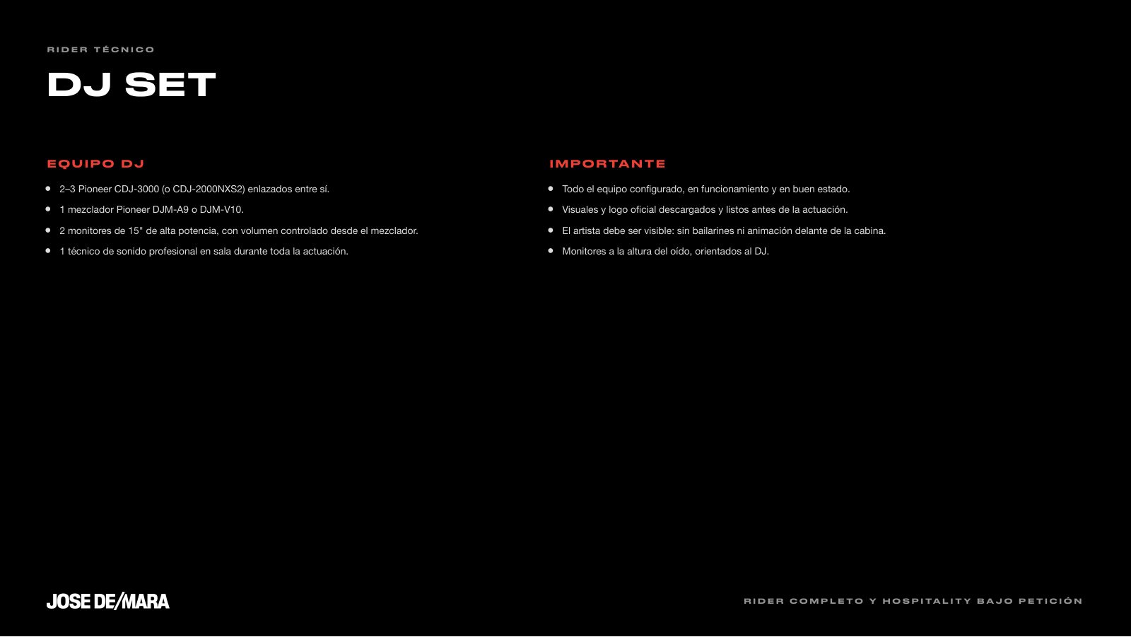 Jose De Mara · Press kit · 8/9